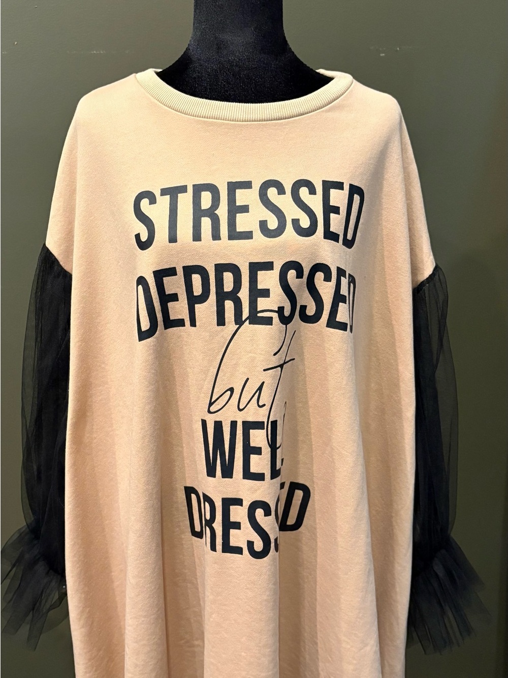 Kate Hewko Graphic Dress with Sheer Black Sleeve Detail